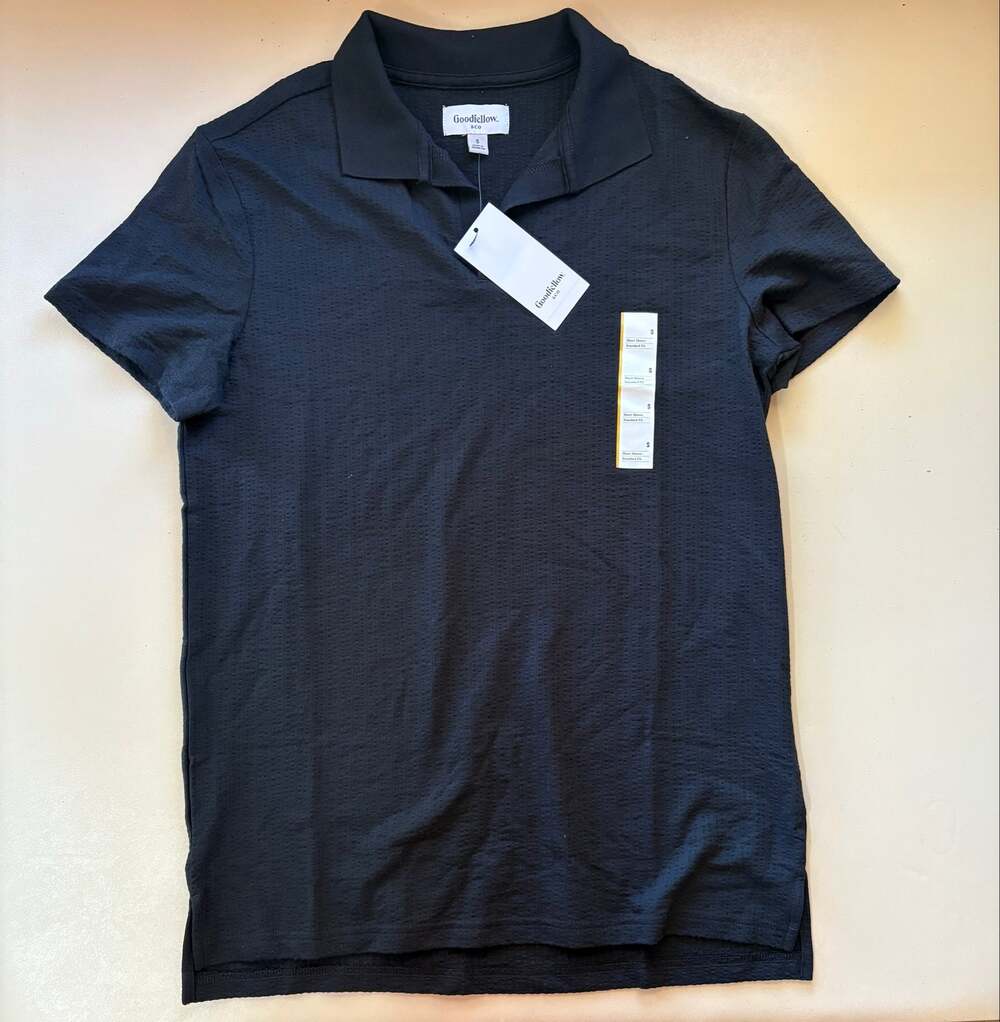 Goodfellow & Co Mens Small Black Textured Knit Short Sleeve Polo Shirt NWT
